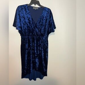 Anthropologie Sunday in Brooklyn Blue Crushed Velvet Faux Wrap Dress